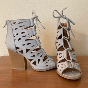 Qupid peep toe lace up booties